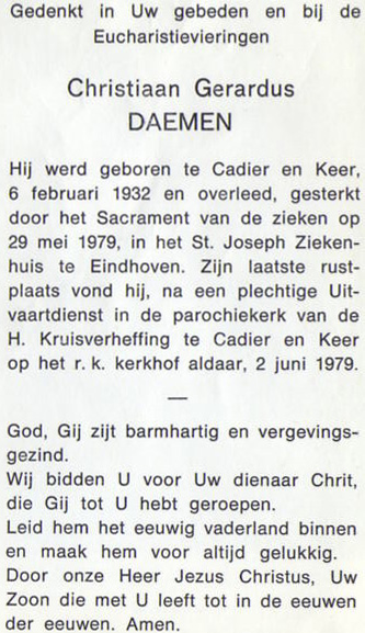 Daemen Christiaan Gerardus  tekst 1